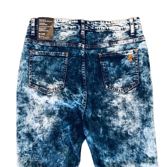 $10 SALE! V.I.P. JEANS Stonewashed Acid Washed Trashed Shark Bite Blue Jeans - Picture 4 of 15